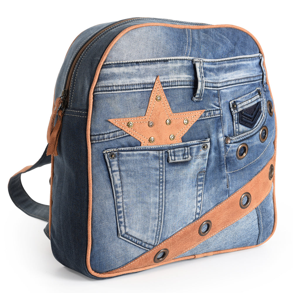 Ohlay Bags OHV149 Tote Upcycled Canvas 100% Cotton Demin Genuine Leather Women Bag Western Handbag Purse