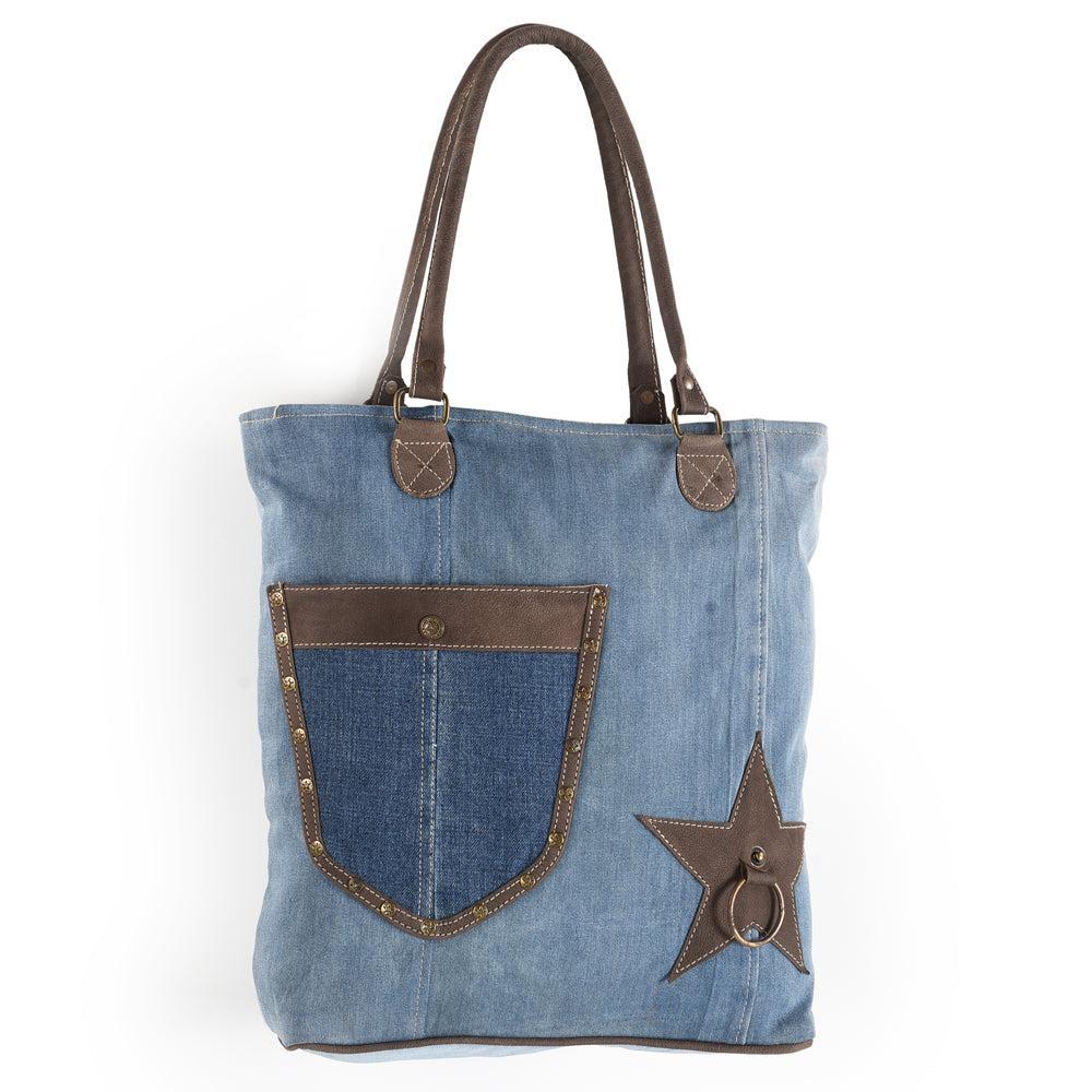 Ohlay Bags OHV158 Tote Upcycled Canvas 100% Cotton Demin Genuine Leather Women Bag Western Handbag Purse