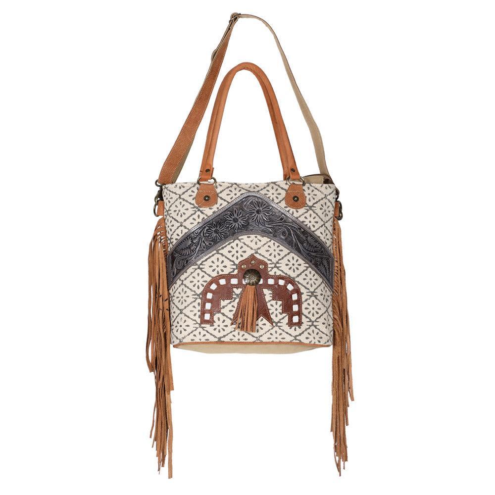 Ohlay Bags OHV177 Tote Hand Tooled Upcycled Canvas Genuine Leather Women Bag Western Handbag Purse