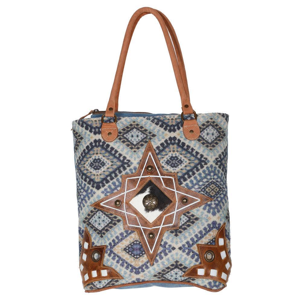 Ohlay Bags OHV178 Tote Upcycled Canvas Hair-On Genuine Leather Women Bag Western Handbag Purse