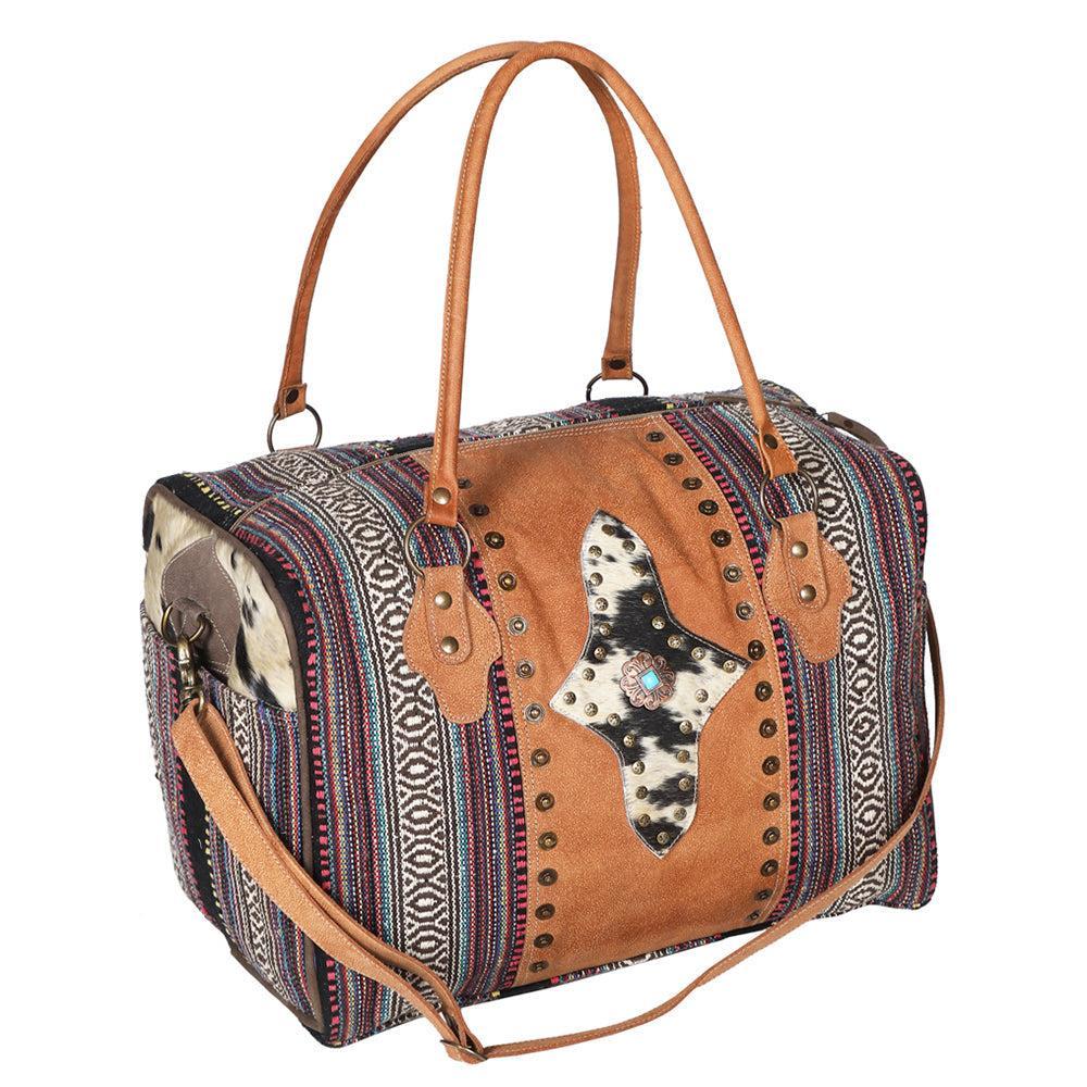 Ohlay Bags OHV222 Duffel Upcycled Wool Upcycled Canvas Hair-On Genuine Leather Women Bag Western Handbag Purse