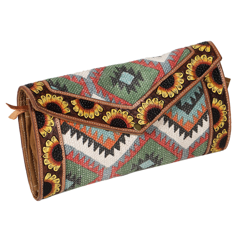 OHLAY WALLET Hand Tooled Upcycled Wool  Genuine Leather women bag western handbag purse