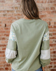 Floral Plaid Patchwork Sleeve French Terry Top