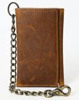 American Tanner Genuine Leather Rodeo Trifold Unisex Wallet With Chain Snap