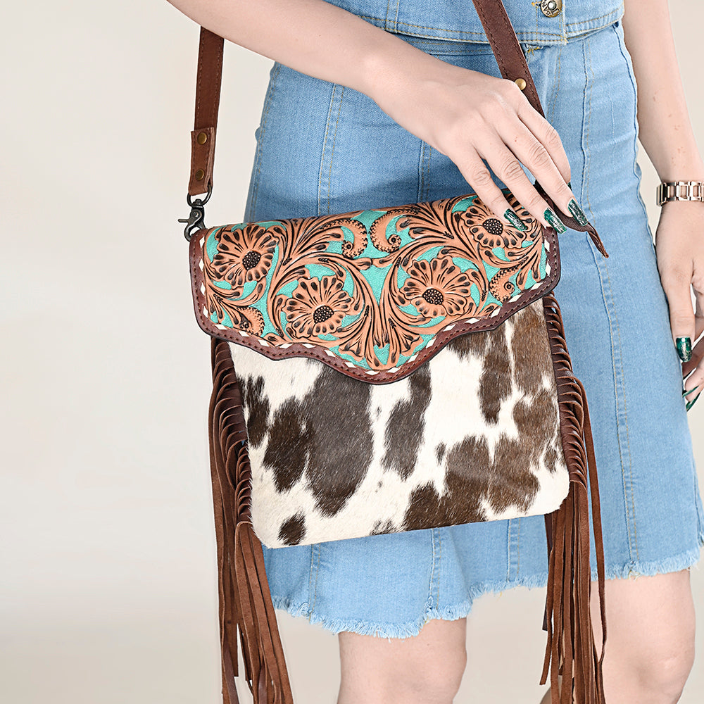 Ohlay Bags OHG112 Envelope Hand Tooled Hair-On Genuine Leather Women Bag Western Handbag Purse