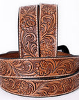 Unisex Western Handmade Full Grain Leather Belt With Floral Tooling