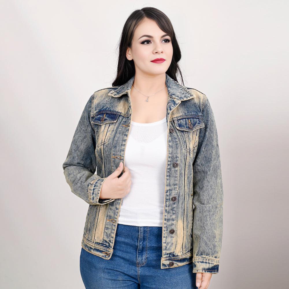ADJKT021 Genuine leather Hand tooled hand carved Women 100% cotton Denim jacket  dress ladies girl