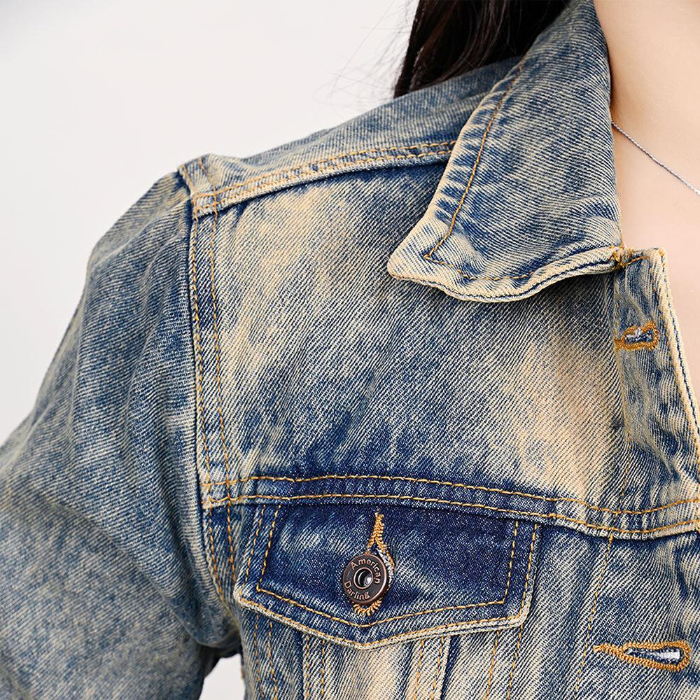 ADJKT021 Genuine leather Hand tooled hand carved Women 100% cotton Denim jacket  dress ladies girl