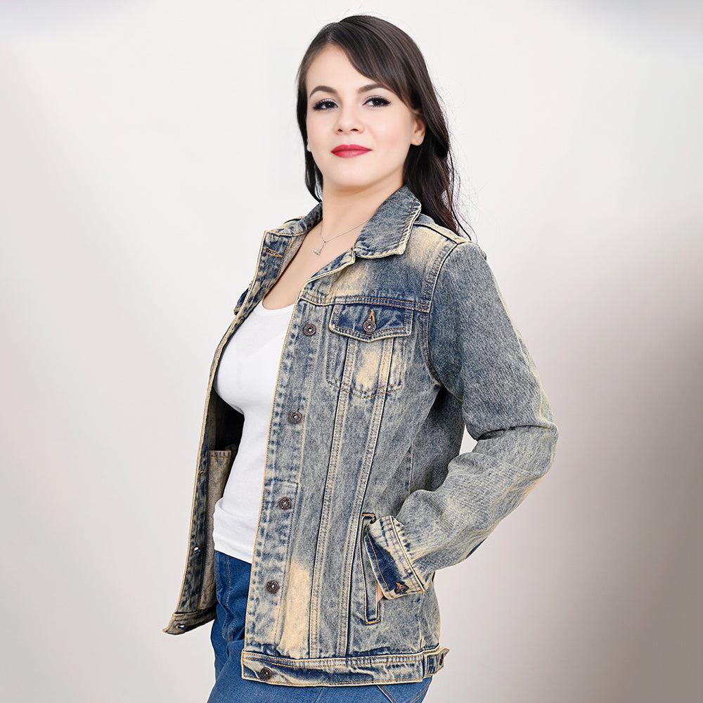 ADJKT021 Genuine leather Hand tooled hand carved Women 100% cotton Denim jacket  dress ladies girl