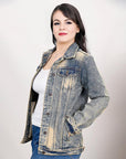 ADJKT021 Genuine leather Hand tooled hand carved Women 100% cotton Denim jacket  dress ladies girl
