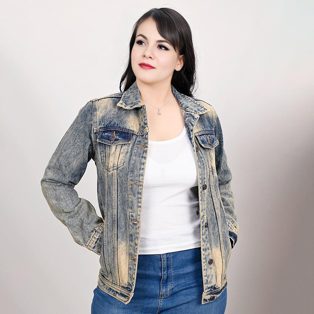 ADJKT021 Genuine leather Hand tooled hand carved Women 100% cotton Denim jacket  dress ladies girl