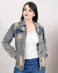 ADJKT021 Genuine leather Hand tooled hand carved Women 100% cotton Denim jacket  dress ladies girl