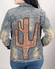 ADJKT021 Genuine leather Hand tooled hand carved Women 100% cotton Denim jacket  dress ladies girl