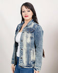 ADJKT024 Genuine leather Hand tooled hand carved Women 100% cotton Denim jacket  dress ladies girl