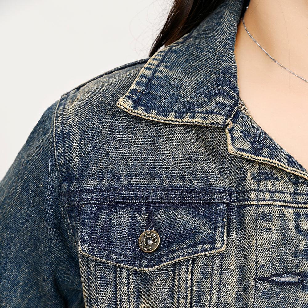ADJKT025 Genuine leather Hand tooled hand carved Women 100% cotton Denim jacket  dress ladies girl