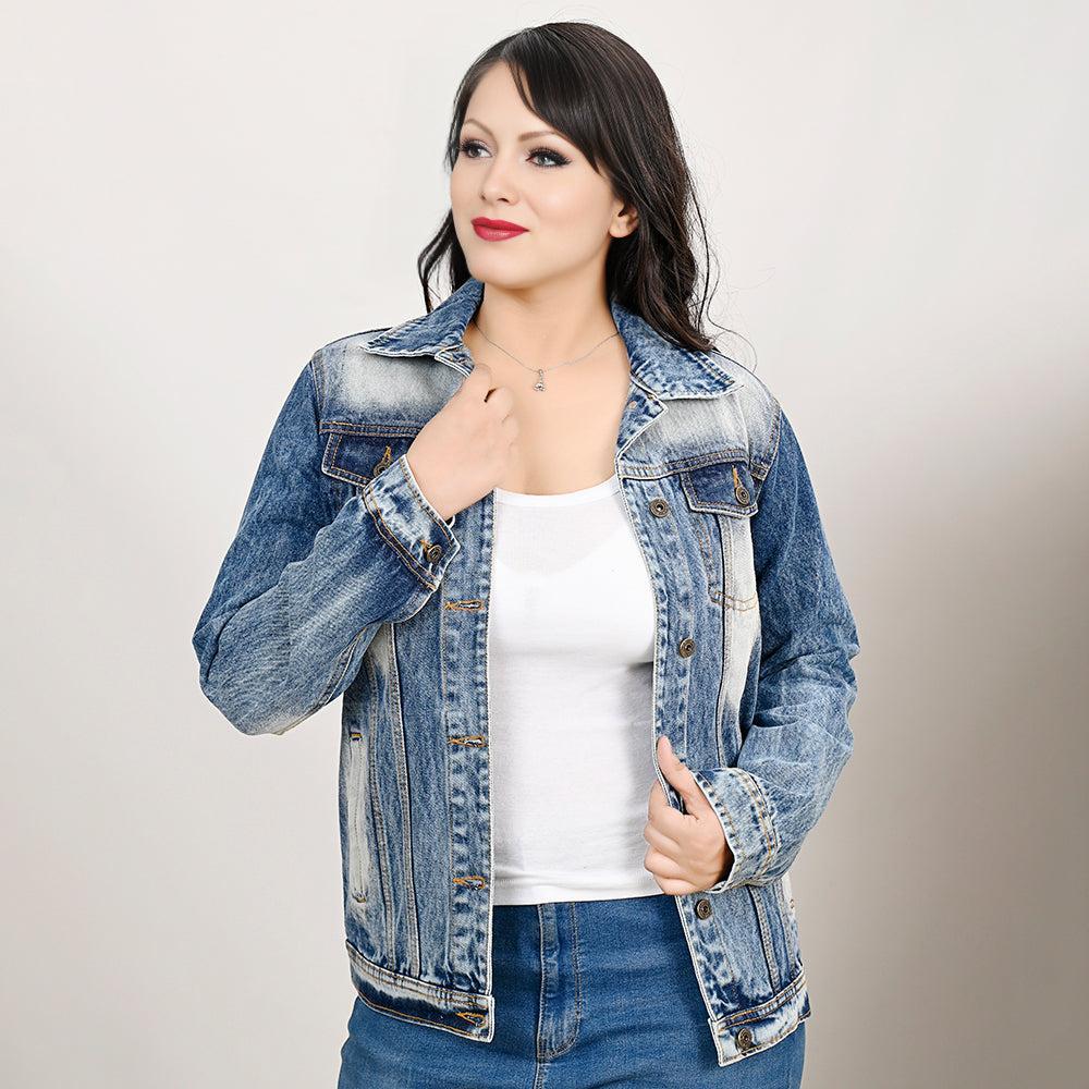 ADJKT029 Genuine leather Hand tooled hand carved Women 100% cotton Denim jacket  dress ladies girl