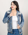 ADJKT029 Genuine leather Hand tooled hand carved Women 100% cotton Denim jacket  dress ladies girl