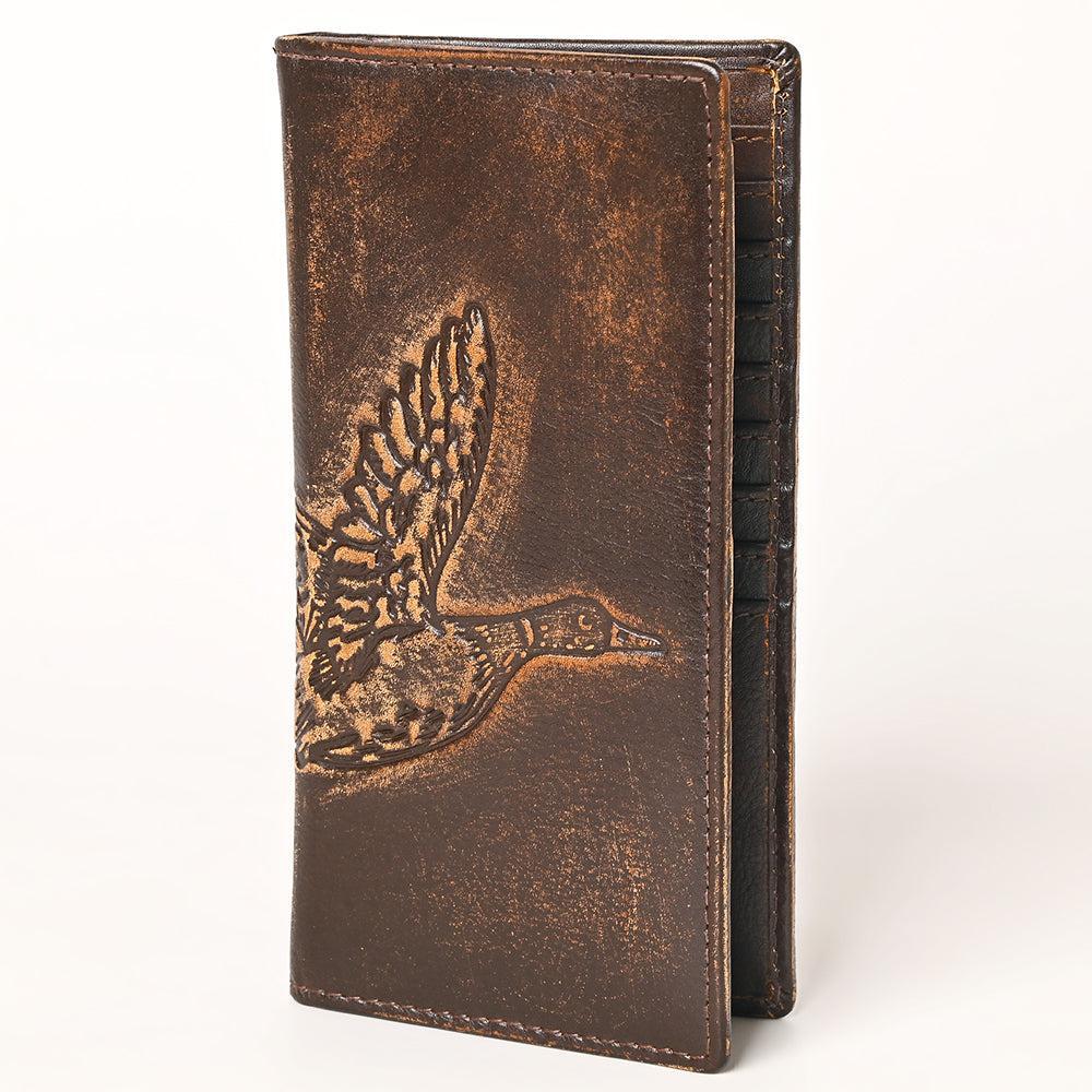 AMERICAN TANNER Genuine Leather Hand Burnished Long Bifold Wallet For Men Women H7 X W3.5 X D0.5