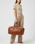 Spaghetti Western Duffel Vintage Handmade Drum Dyed Genuine European Cowhide Leather Women Bag Handbag Purse