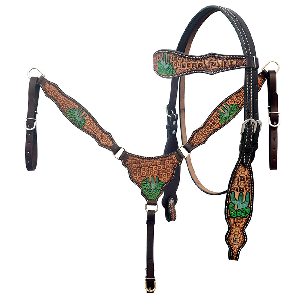 HILASON Western Leather Horse Headstall &amp; Breast Collar Hand Tooled Tan | Leather Headstall | Leather Breast Collar
