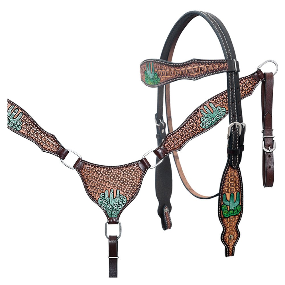 Hand-Carved Leather Western Headstall And Breast Collar Set For Training And Showing