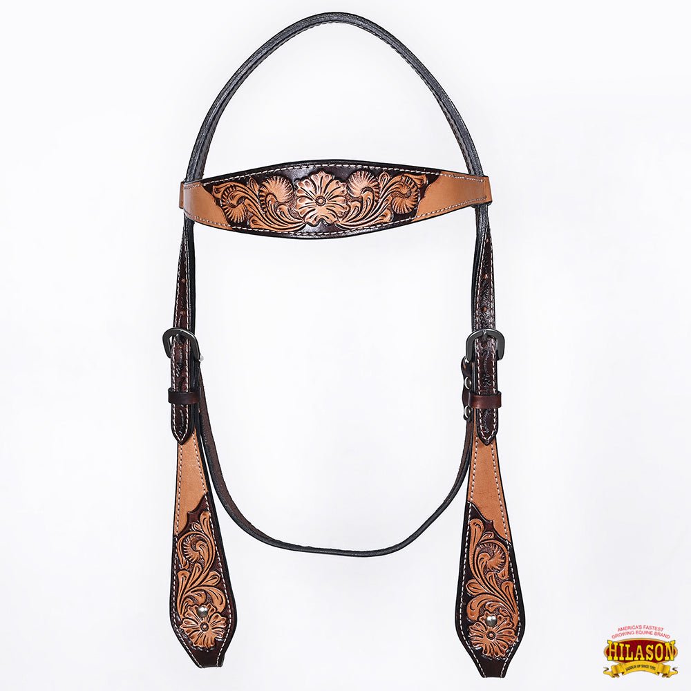 HILASON Western Horse Headstall &amp; Breast Collar American Leather Floral Carving