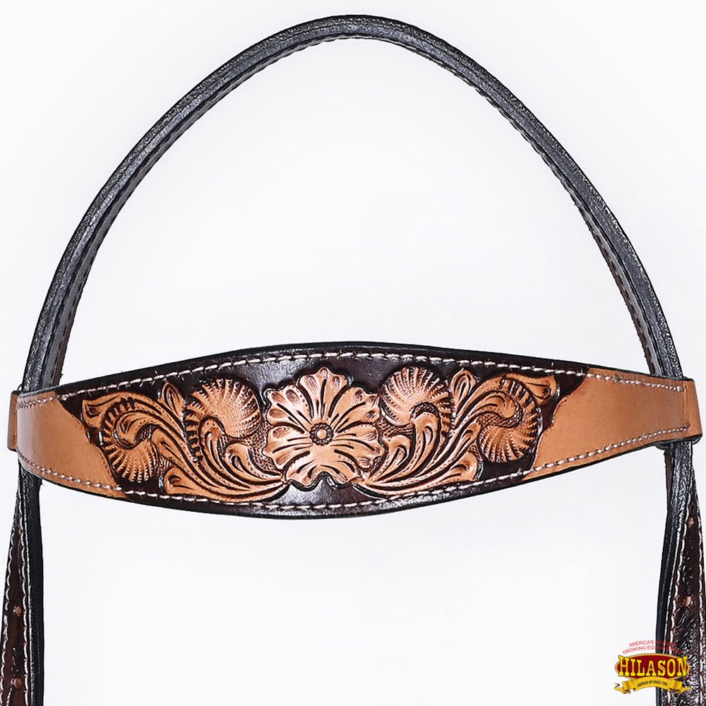 HILASON Western Horse Headstall &amp; Breast Collar American Leather Floral Carving