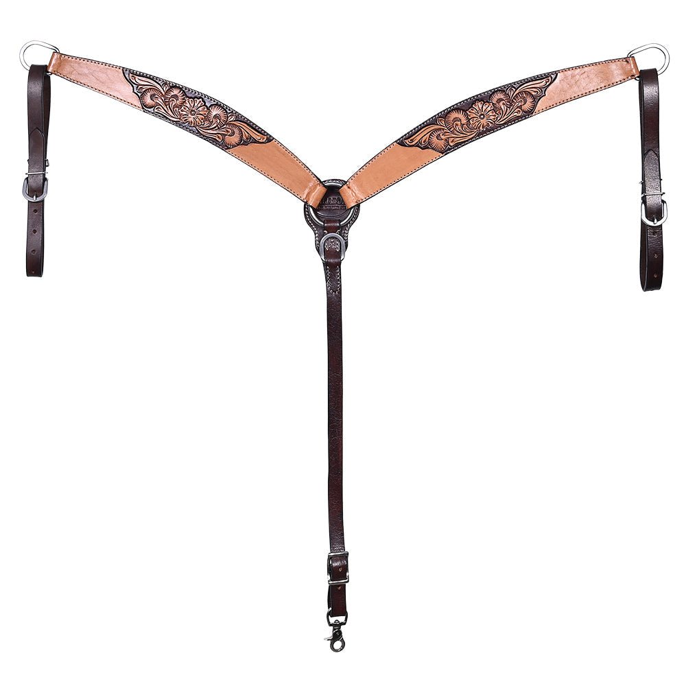 HILASON Western Horse Headstall &amp; Breast Collar American Leather Floral Carving