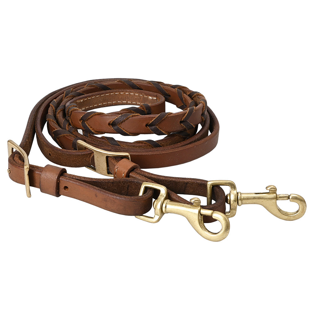 8 Feet Hilason Western Horse American Leather Laced Barrel Roper Reins Brown