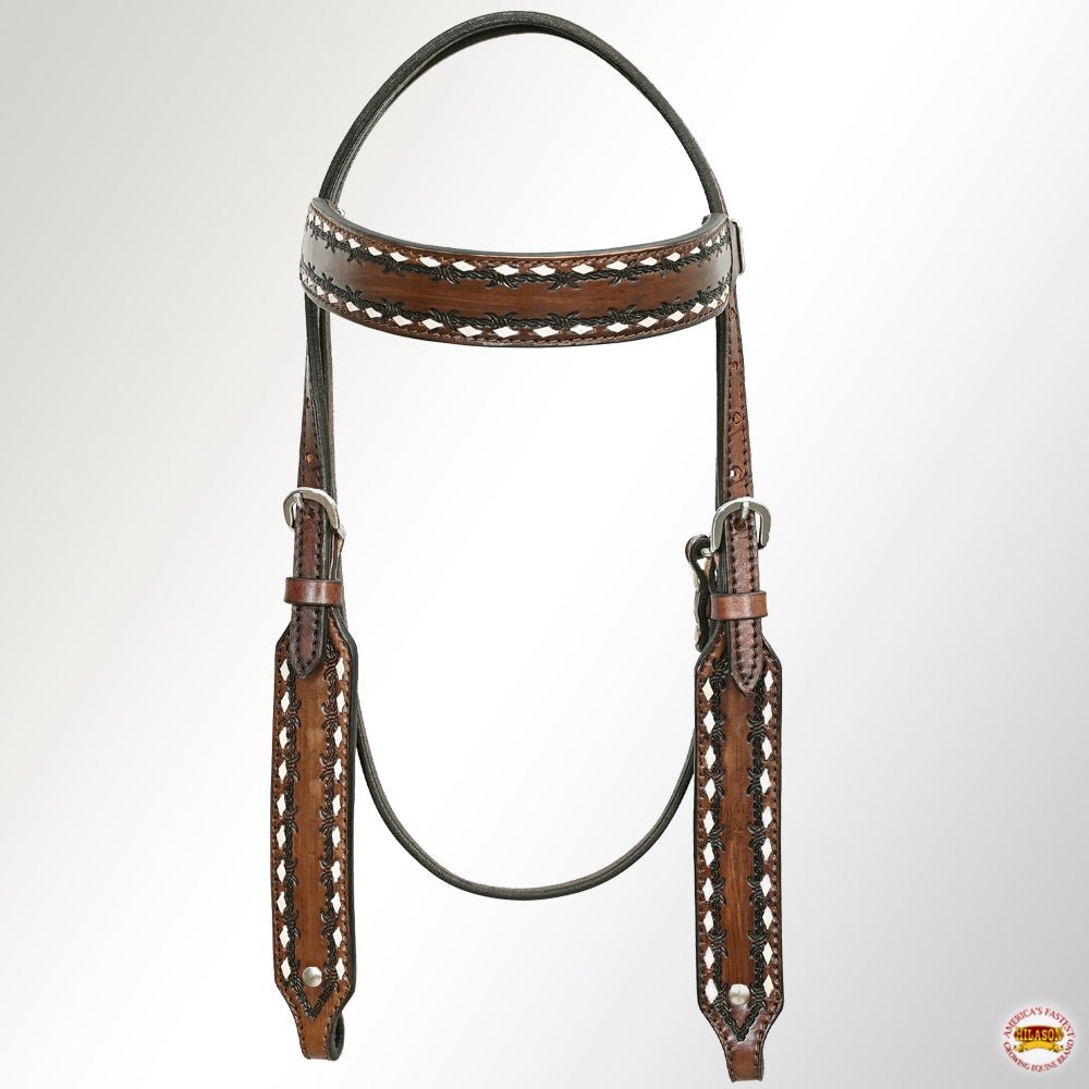 HILASON Western American Leather Horse Headstall &amp; Breast Collar Tack Set Dark Brown With Buckstich