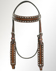 HILASON Western American Leather Horse Headstall & Breast Collar Tack Set Dark Brown With Buckstich