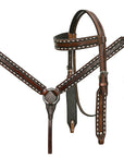 HILASON Western American Leather Horse Headstall & Breast Collar Tack Set Dark Brown With Buckstich