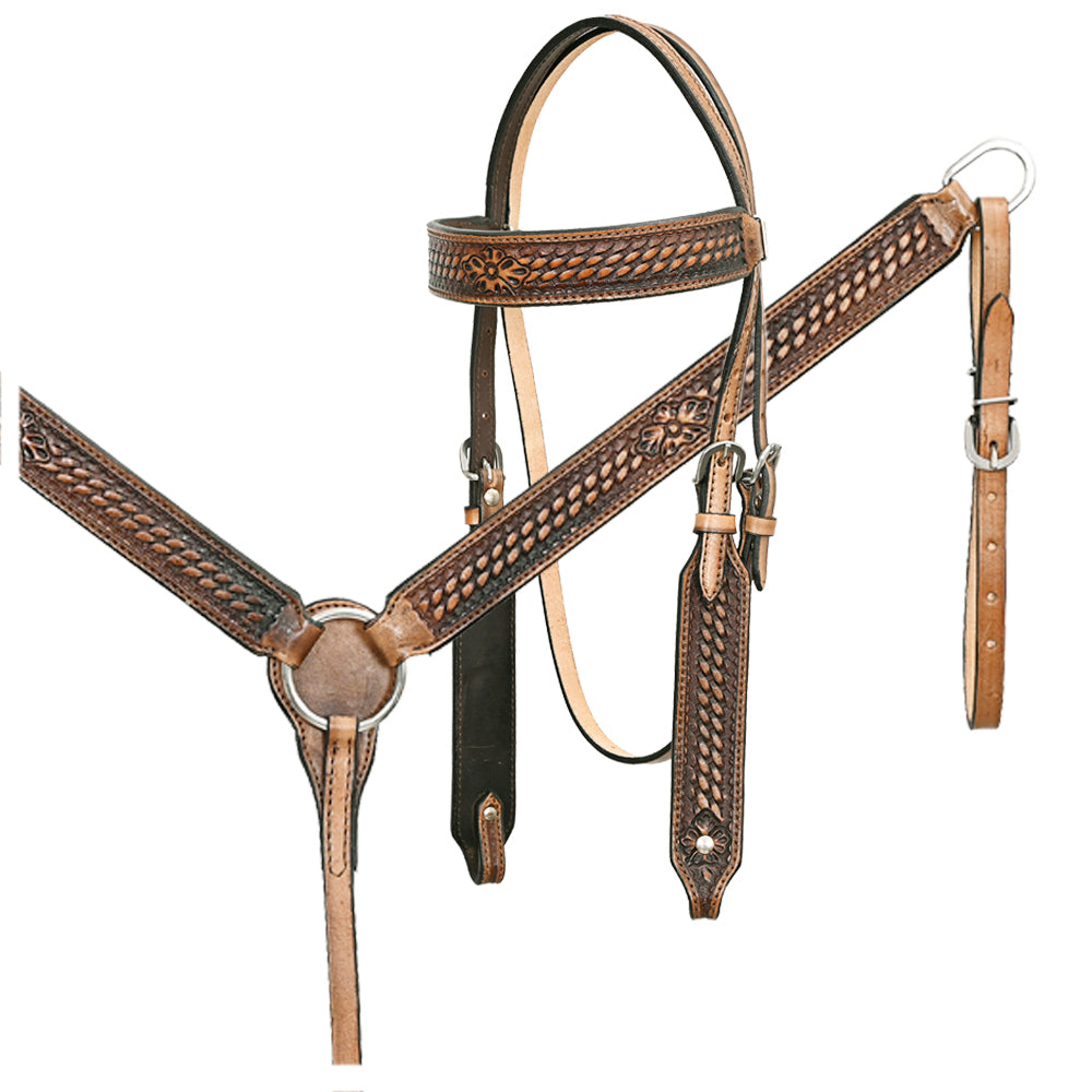 HILASON Western Horse Genuine American Leather Headstall &amp; Breast Collar Set Brown