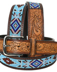 HILASON Beaded Leather Western Belt - Hand-Tooled Unisex Cowboy