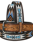 Hilason Hand-Tooled Leather Western Beaded Belt