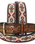 HILASON Hand-Tooled Western Leather Belt with Beadwork