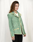 Genuine Vintage  leather Women shirt Blazer jacket  dress ladies girl