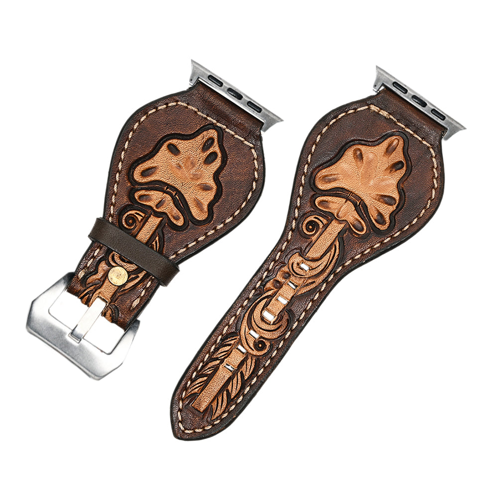American Darling Beautifully Hand Tooled Painted Genuine Leather I watch Strap Men and Women Unisex