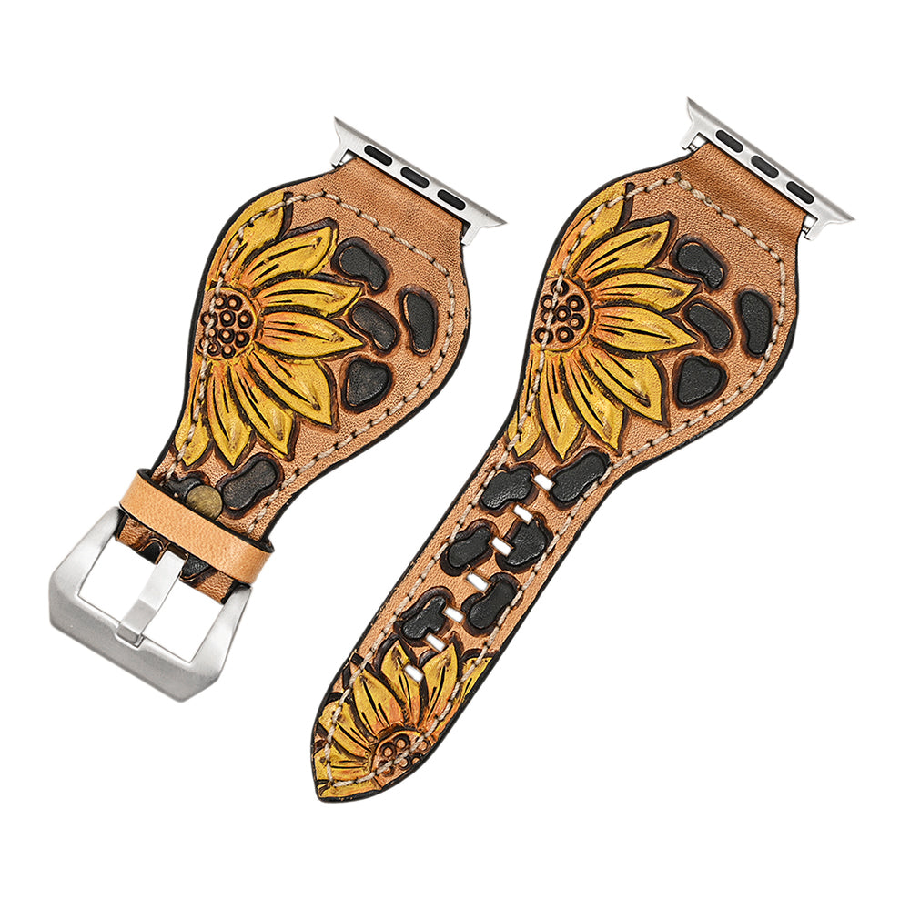 American Darling Beautifully Hand Tooled Painted Genuine Leather I watch Strap Men and Women Unisex