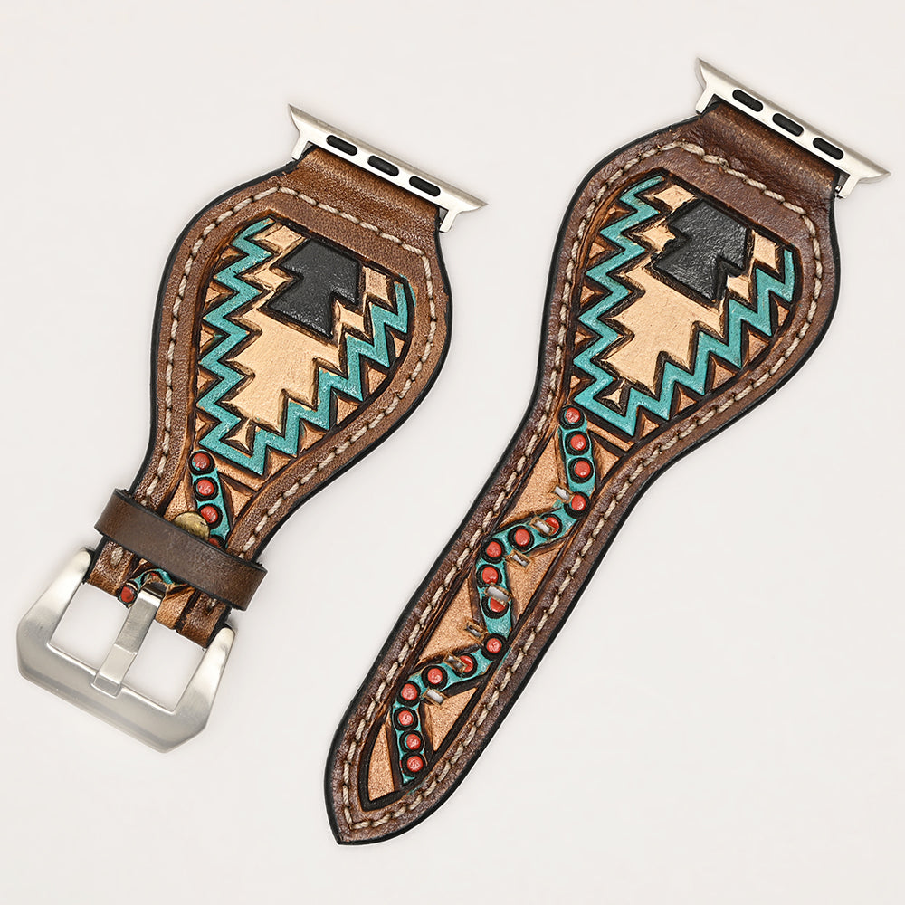 American Darling Beautifully Hand Tooled Painted Genuine Leather I watch Strap Men and Women Unisex