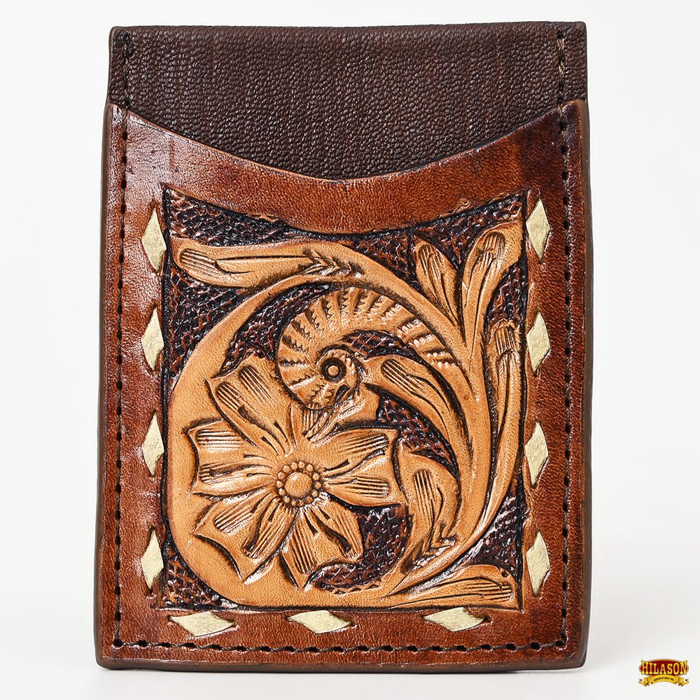 Hilason Western Floral Stylish Women &amp; Men Hand Tooled Genuine Leather Card-Holder