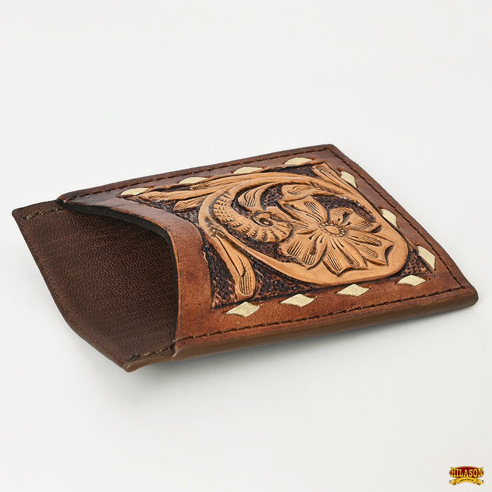 Hilason Western Floral Stylish Women &amp; Men Hand Tooled Genuine Leather Card-Holder