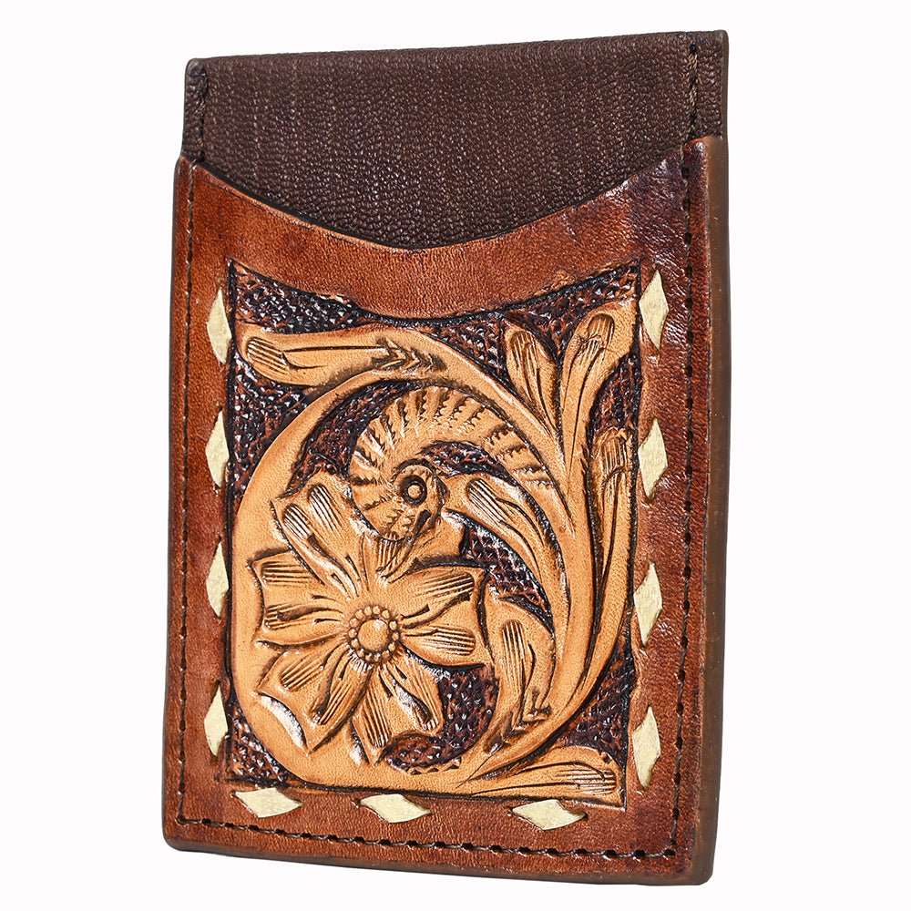 Hilason Western Floral Stylish Women &amp; Men Hand Tooled Genuine Leather Card-Holder