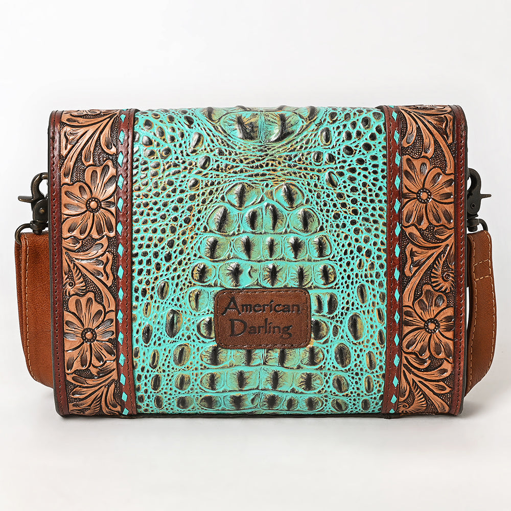 American Darling Adbg1303 Cross Body I Hand Tooled Crocodile Embossed Genuine Leather Women Bag Western Handbag Purse