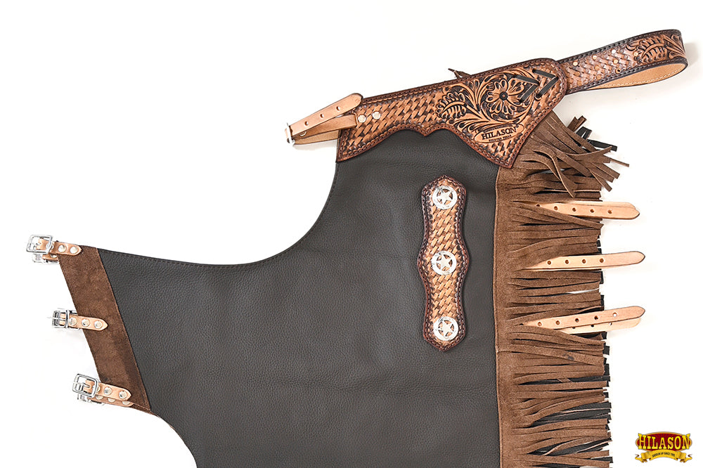 Hilason Western Bull Riding Chinks Chaps Adult Pro Rodeo Bronc Leather Brown