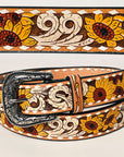 American Darling ADBLF235-L Beautifully Hand Tooled Genuine American Leather Belt Men and  Women