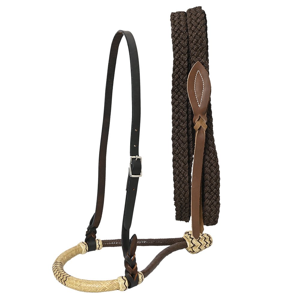 Hilason Western Horse Beautiful Noseband  Tack American Leather Rein with Bosal Set
