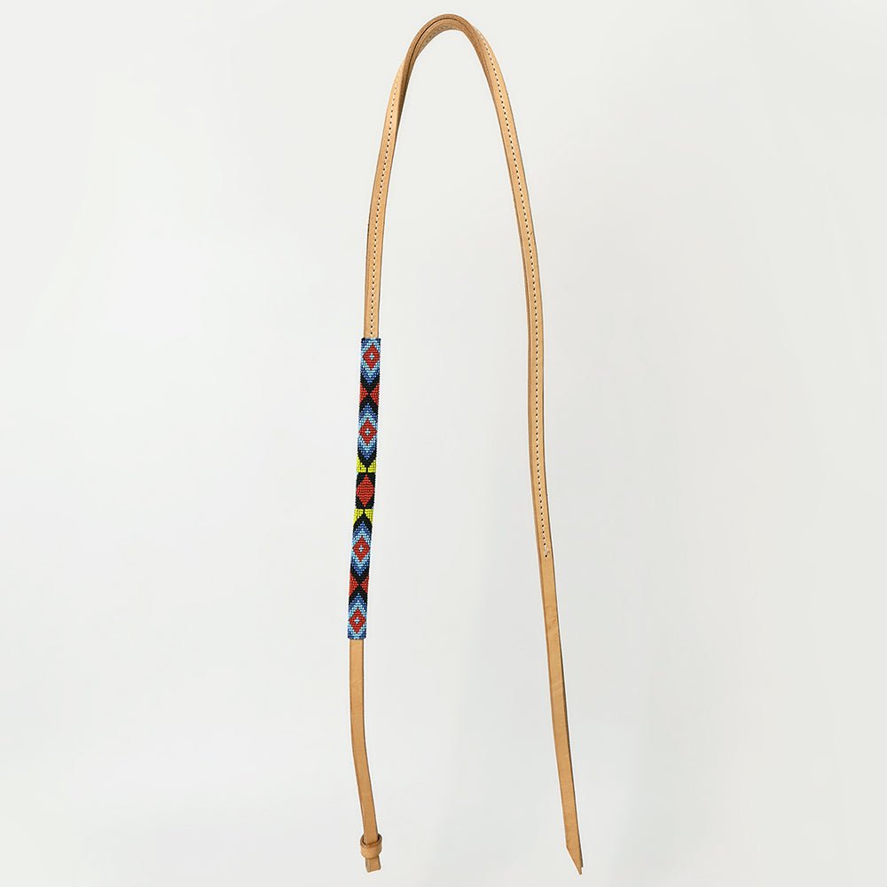 5 Ft Hilason Western Horse Beautiful Beaded Overlay American Leather Whip Tan