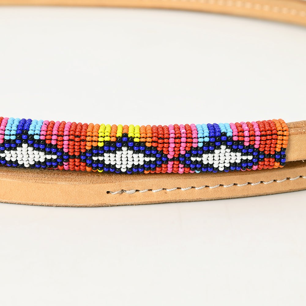 5 Ft Hilason Western Horse Beautiful Beaded Overlay American Leather Whip Tan