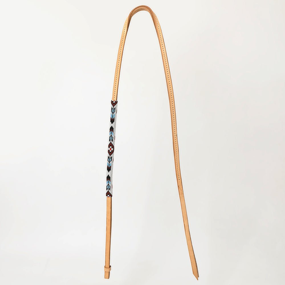 5 Ft Hilason Western Horse Beautiful Beaded Overlay American Leather Whip Tan